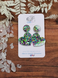 GREEN & PURPLE CHUNKY GLITTER Heart Dangle Earrings