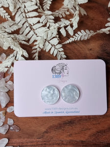 LARGE WHITE MARBLE Circle Stud Earrings