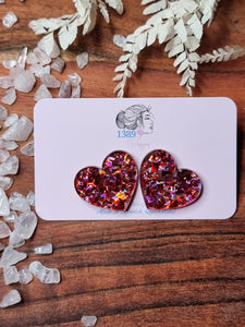 XL (3cm) RED & PINK CHUNKY GLITTER Heart Studs