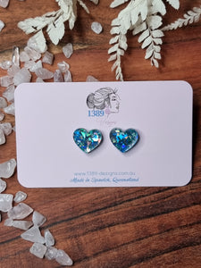 Regular BLUE CHUNKY GLITTER Heart Stud Earrings