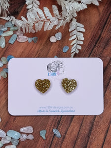 Regular GOLD GLITTER Heart Stud Earrings