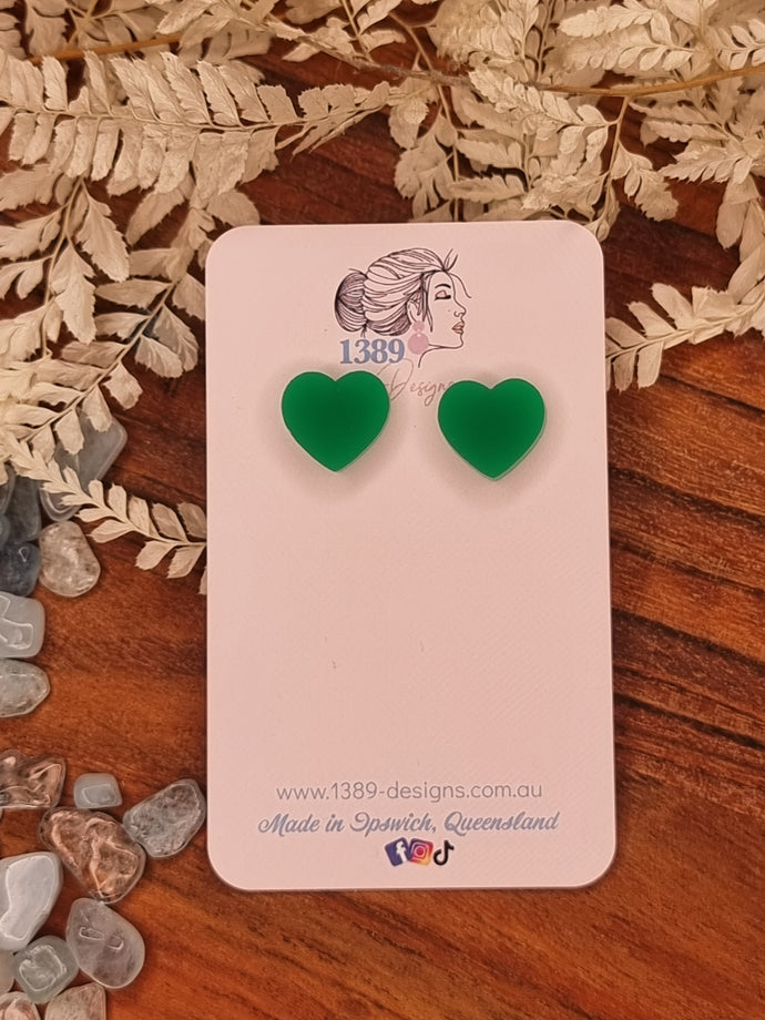 Regular GREEN SOLID Heart Stud Earrings