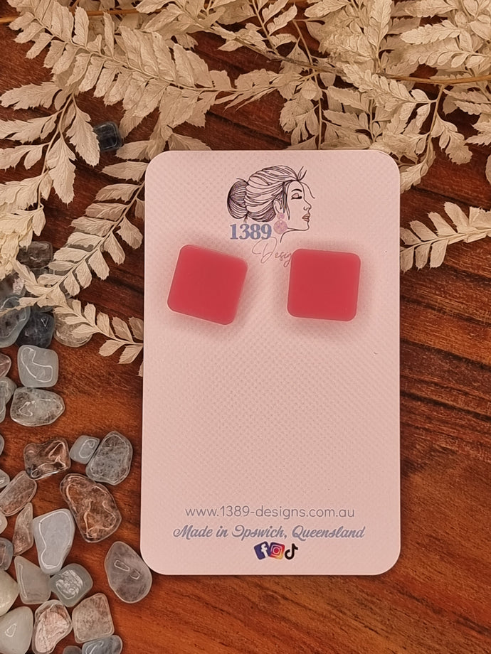 Regular SOLID PINK Square Stud Earrings