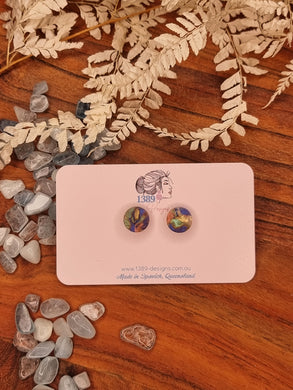 Mini BLUE/PINK PEARLESCENT Circle Stud Earrings