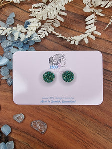 Mini MINT GLITTER Circle Stud Earrings