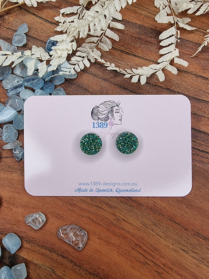 Mini MINT GLITTER Circle Stud Earrings