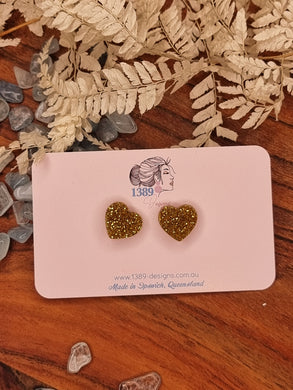 Regular GOLD GLITTER Heart Stud Earrings