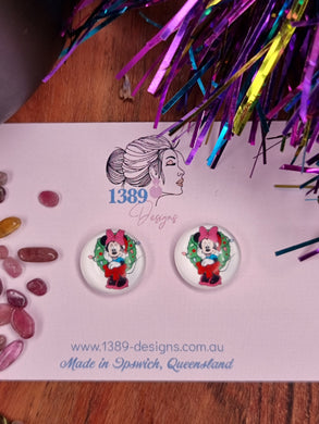 Regular MINNIE with WREATH Glass Dome Stud Earrings