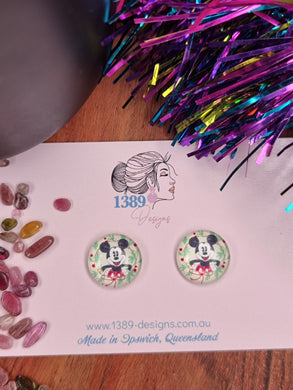 Regular TRADITIONAL MICKEY with WREATH Glass Dome Stud Earrings