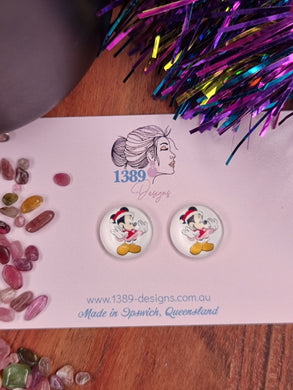 Regular PINK CHRISTMAS MINNIE Glass Dome Stud Earrings