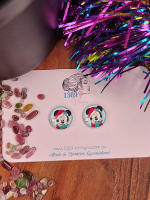 Regular MINNIE with SANTA HAT Glass Dome Stud Earrings