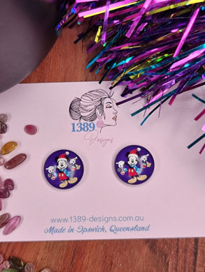 Regular MICKEY holding BAUBLES Glass Dome Stud Earrings