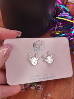 Silver Mirror REINDEER Stud Earrings