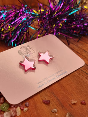 Pink Mirror STAR Stud Earrings