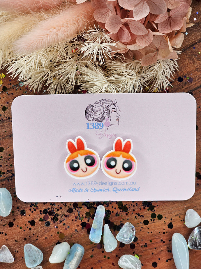 Large BLOSSOM (Powerpuff Girls) Stud Earrings