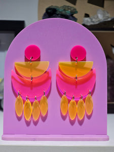 NEON PINK & ORANGE TRANSLUCENT Dangle Earrings