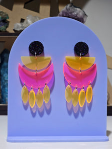 NEON PINK & ORANGE TRANSLUCENT Dangle Earrings