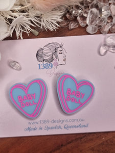 Large VALENTINE CANDY HEART Stud Earrings