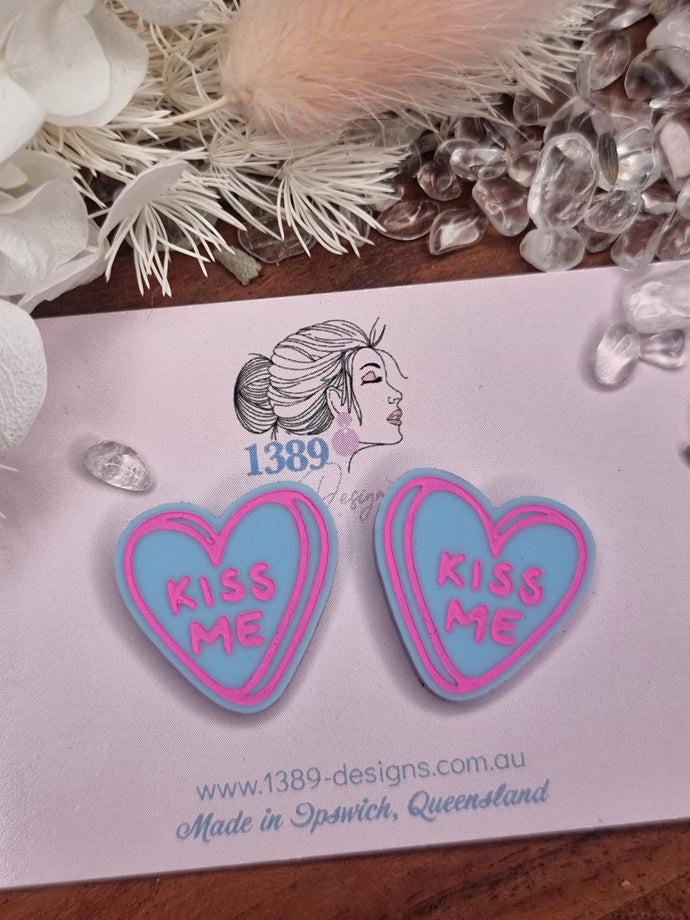 Large VALENTINE CANDY HEART Stud Earrings