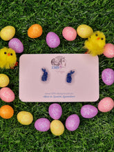 Load image into Gallery viewer, Mini BLUE GLITTER STANDING BUNNY Stud Earrings