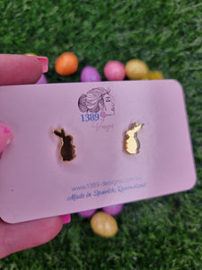 Mini LIGHT GOLD MIRROR STANDING BUNNY Stud Earrings