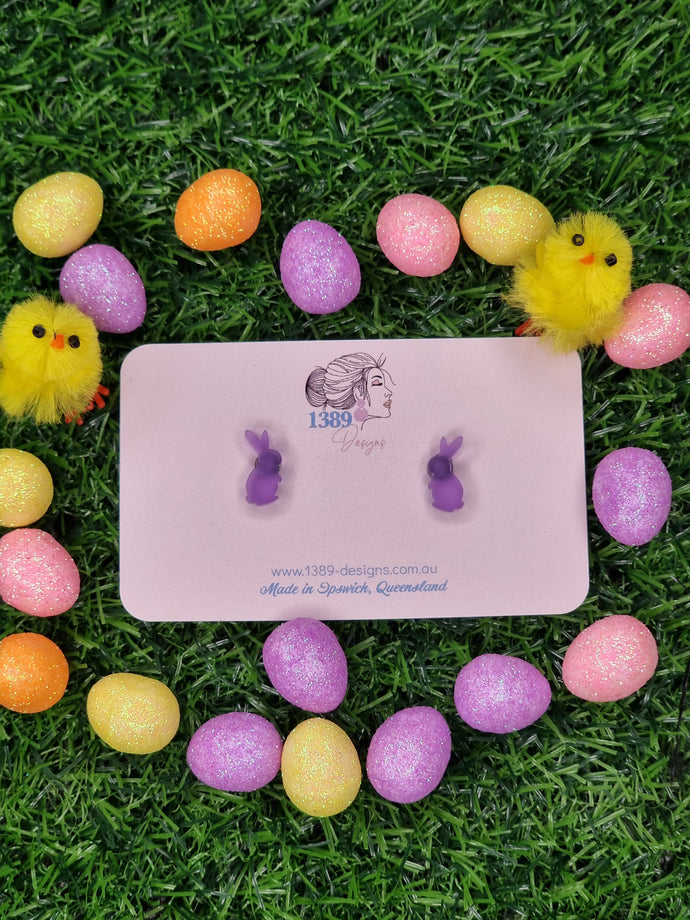 Mini FROSTED PURPLE STANDING BUNNY Stud Earrings