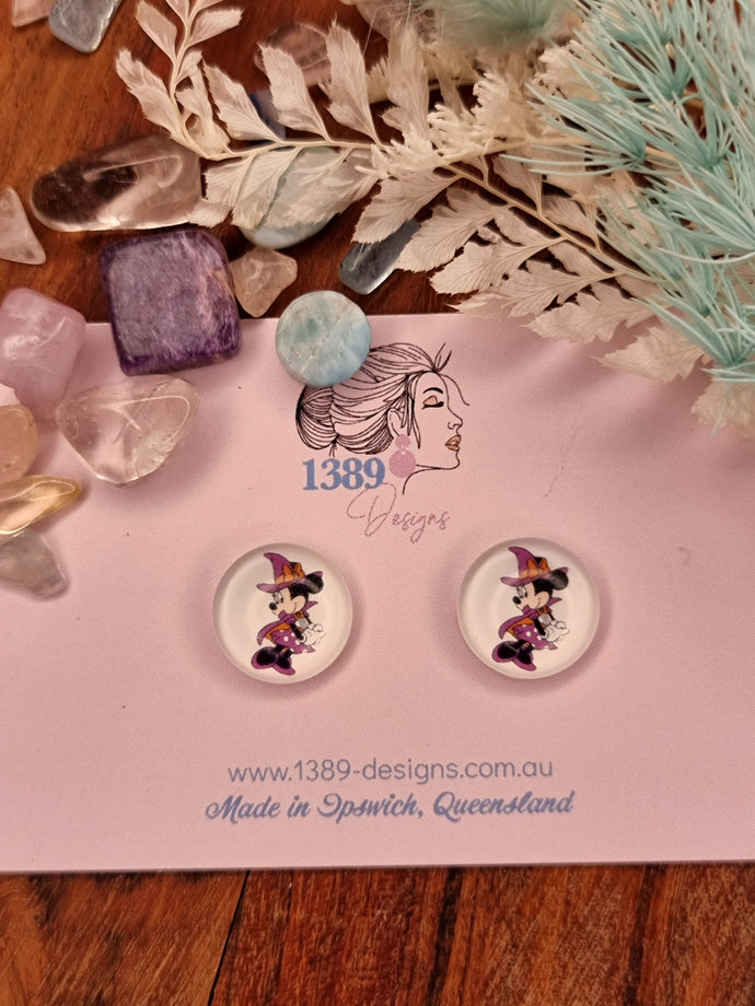 Regular HALLOWEEN MINNIE Glass Dome Stud Earrings