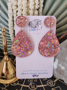 PINK CHUNKY GLITTER Teardrop Dangle Earrings