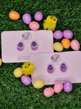 Load image into Gallery viewer, Regular PURPLE FAIRY SPARKLES EASTER EGG (hand-painted) Stud Earrings
