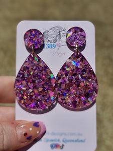 PURPLE CHUNKY GLITTER Teardrop Dangle Earrings