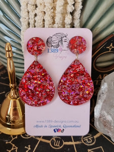 RED & PINK CHUNKY GLITTER Teardrop Dangle Earrings