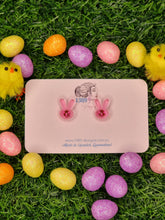 Load image into Gallery viewer, Regular BRIGHT PINK TRANSLUCENT BUNNY FACE (hand-painted) Stud Earrings