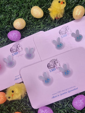 Regular SEA GLASS TRANSLUCENT BUNNY FACE (hand-painted) Stud Earrings