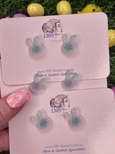 Regular SEA GLASS TRANSLUCENT BUNNY FACE (hand-painted) Stud Earrings