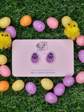 Load image into Gallery viewer, Regular PURPLE FAIRY SPARKLES EASTER EGG (hand-painted) Stud Earrings