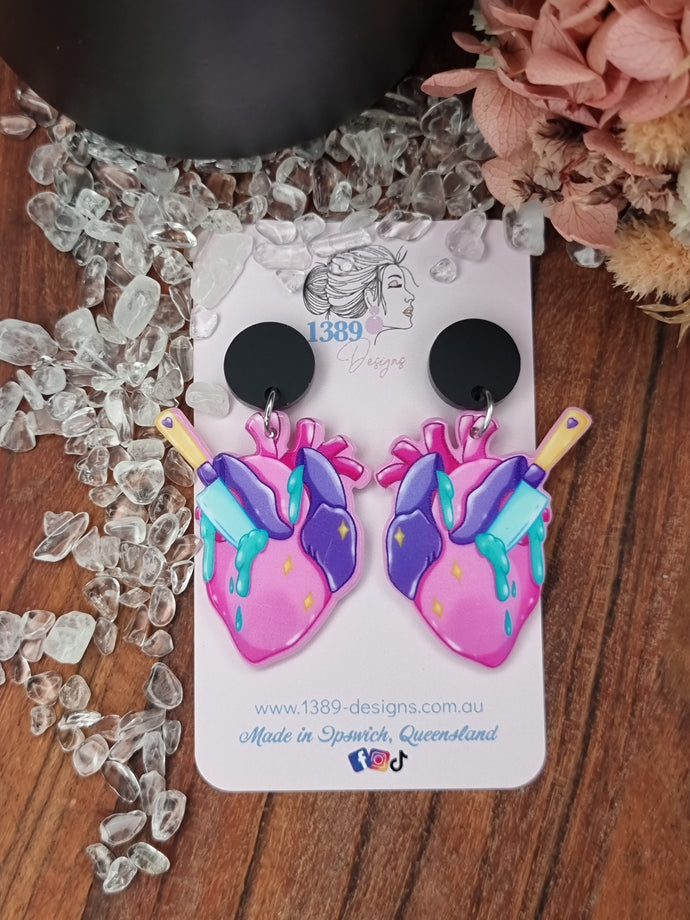 BRIGHT PINK ANATOMICAL HEART Dangle Earrings