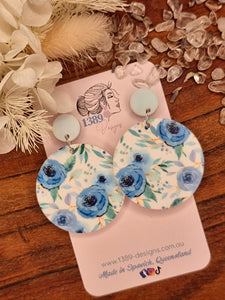 Nana Ellen's Garden BLUE FLORAL Dangle Earrings